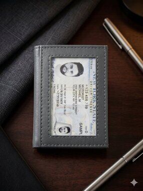 Genuine Leather Credit Crad Case Men Slim Wallet Gray Mini Bifold ID Gift